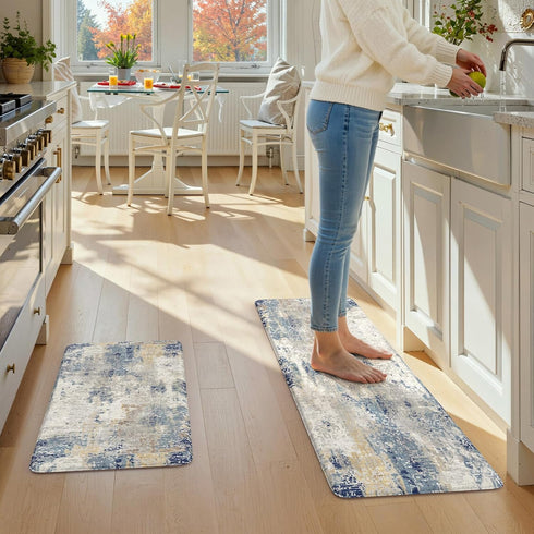 Set 2,Non Sink,Laundry,Home,Office,Desk(17"x29"+17"x47") LEEVAN Kitchen Mats Cushioned Anti Fatigue Blue of Slip