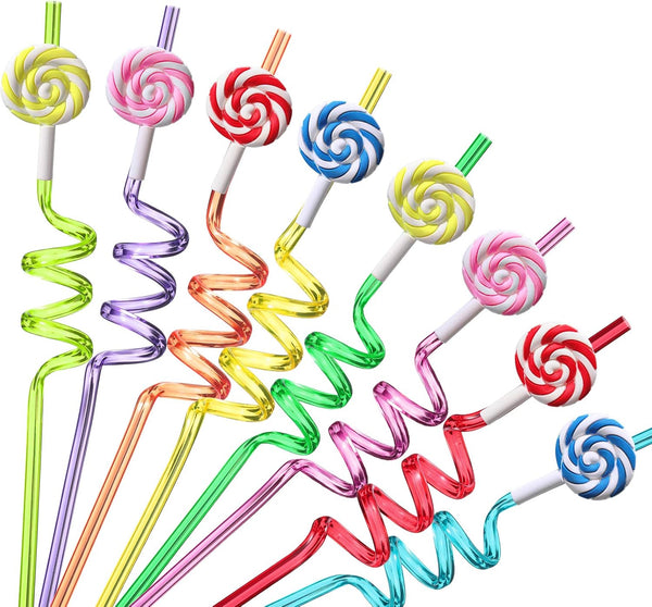 Candyland Party Supplies Drinking Plastic Straws, Reusable 24 for Kids Birthday Party Favors