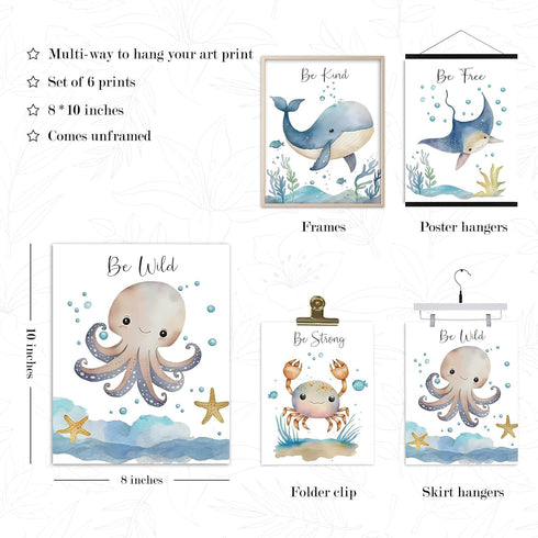 Set 6, Playroom,8x10 Inches Ocean Nursery Decor,Ocean Nursery Wall Art of Under the Sea Nursery Wall Decor Poster