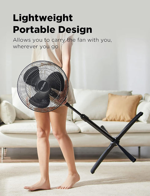 PELONIS Portable 16 Inch Pedestal Fan, 3-Speed, 90° Oscillation, Adjustable Height, Standing Floor Fan for Home, Black