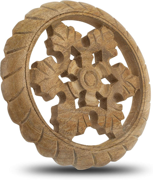 Handmade Wooden Trivet for Hot Dishes, Plates & Pots Holder, Rustic Decorative Carvings, 8 Inches for Kitchen & Dining