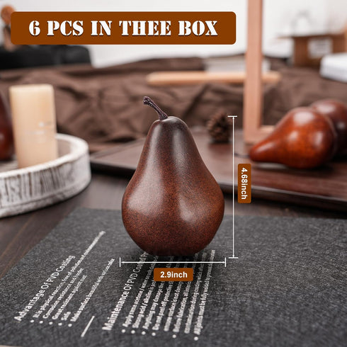 6PCS Fake Brown Pear Artificial Lifelike Fake Fruits Decorative for Kitchen Party Home Ornament House Table Faux Fruit