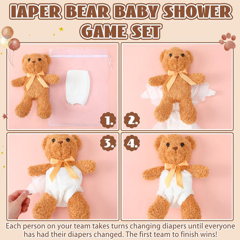 Seenelling 8 Sets Bear Blindfolded Diaper Changing Coed Baby Shower Games Kit Baby Dolls Bears Diapers for Bridal