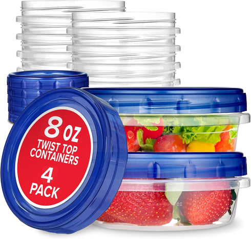 Stock Your Home 8oz Plastic Containers with Twist Top Lids (4 Pack), Airtight Reusable Soup Containers for Leftovers