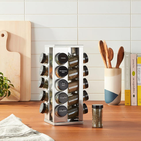 20 Countertop 5 Kamenstein Jar Heritage Revolving Spice Rack with Spices Included, Brushed Stainless Steel Rotating