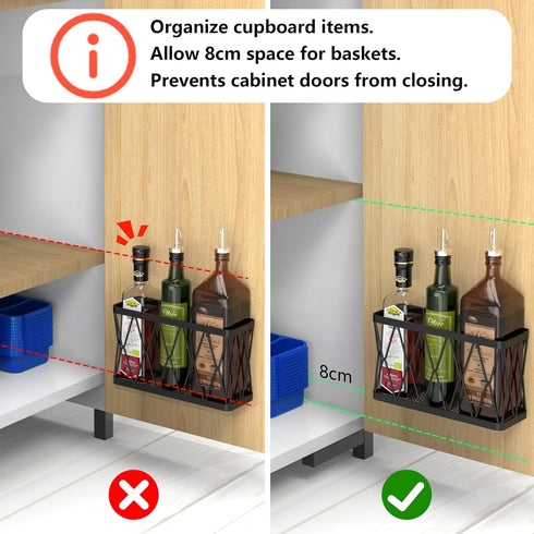 YIGII 3 Pack Adhesive Cabinet Organizer Storage - Lid Organizer Wall Mounted Pantry Door Organizer Bin Holder for Tupperware Lid Kitchen Wall Under Sink Basket Slim Space Black Stainless Steel