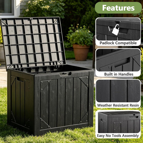 Box,30 Outdoor Storage Gallon Deck Box Outdoor Storage Bench Outside Waterproof Resin Storage Bench, Lockable Patio