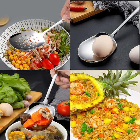 X-Large Serving Spoons Set - 9.8 Inch Slotted Spoon and Serving Spoon, 18/8 Stainless Steel Cooking Utensils, Pack of 2