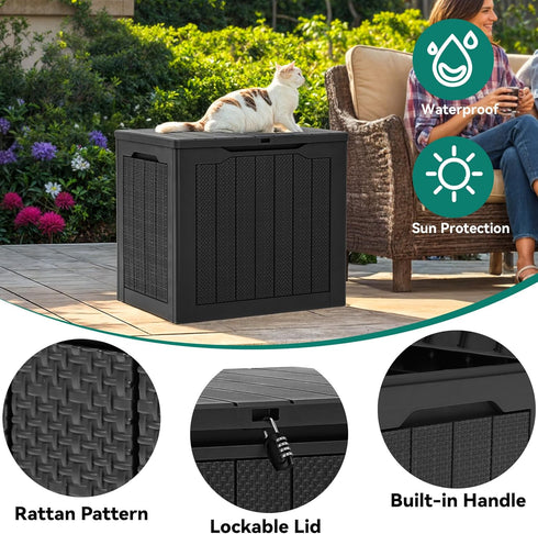 30 YITAHOME Gallon Outdoor Storage Box, Small Water Resistant Resin Deck Box, Indoor Outdoor Lockable Rattan Storage
