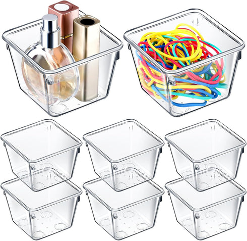 Tioncy 8 Pcs Clear Drawer Organizers, 3" x 3" x 2" Stackable Makeup Storage Bins for Office, Bathroom, Kitchen