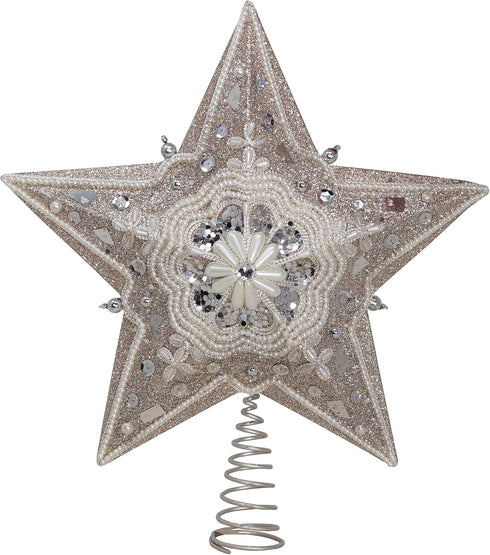 13.5-inch Star Treetop with Ivory Pearls and Platinum Glass Glitter by Kurt Adler