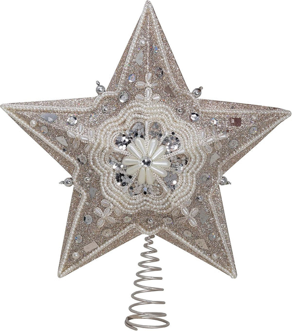 13.5-inch Star Treetop with Ivory Pearls and Platinum Glass Glitter by Kurt Adler