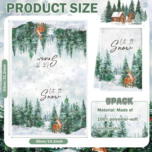 6 Hosuly Pcs Winter Kitchen Towels Forest Hand Towels Wild Animal Snowflake Warm Dish Clothes Farmhouse Winter