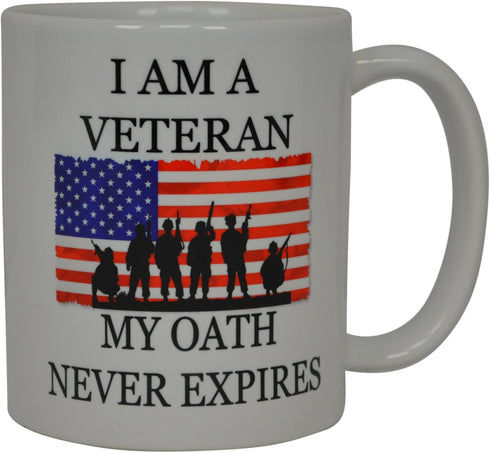 Rogue River Tactical Military Veteran Coffee Mug - I Am A My Oath Never Expires, USA Flag Gift for Marine Navy