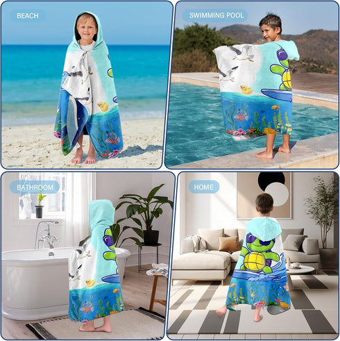 JOPJOLIW 30"X50" Kids Bath Towels, Kids Towel Girls Boys Hooded Beach, Cartoon Turtle Toddler Towels with Hood, Soft