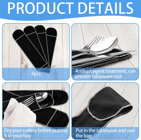 Weewooday 12 Pieces Silver Storage Bags, Flatware Storage Box, Black Velvet Cloth Organizers for Kitchen Cutlery