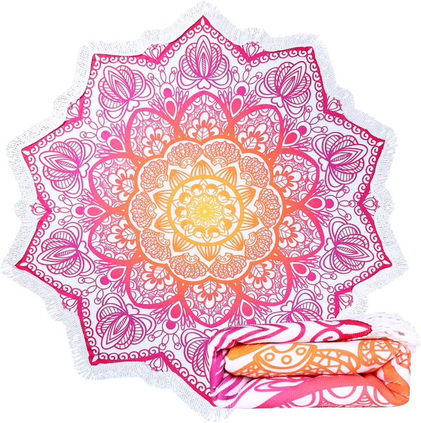 Large Microfiber Boho Mandala Beach Towel Round Bohemian Beach Blanket Hippie Indian