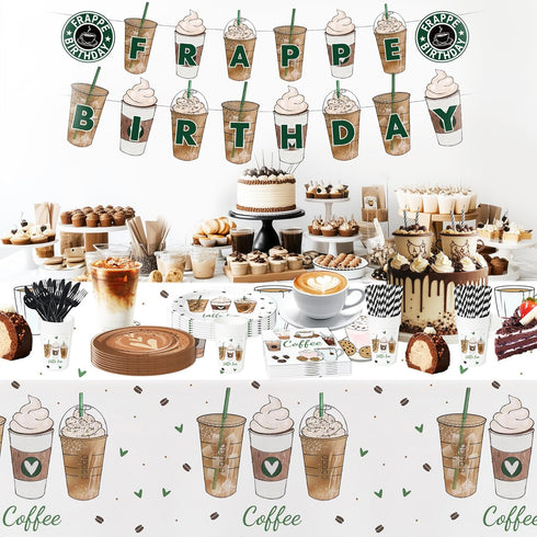 APOWBLS 3 Pack 55in 86in Coffee Party Decorations Tablecloth for Birthday Baby Shower, Disposable Latte Fun Coffee