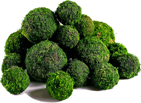 BYHER Moss Balls, 18 PCS Decorative Balls for Centerpiece Bowls - 6pcs 3.2" Natural Dried + 12pcs 2" Green Filler