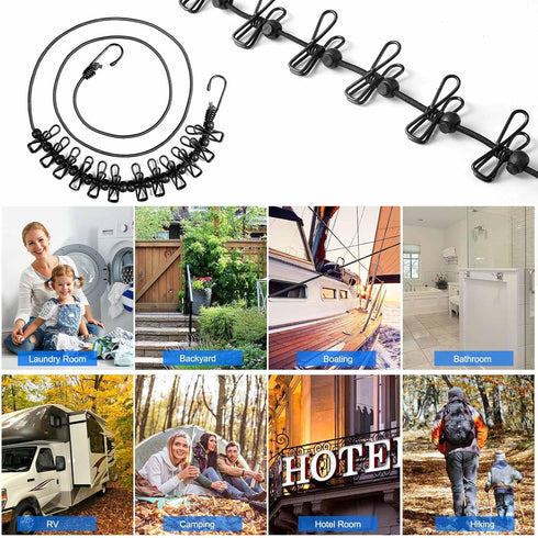 Travel Clothesline, Portable Retractable with 12 Clothespins for Indoor and Outdoor Drying