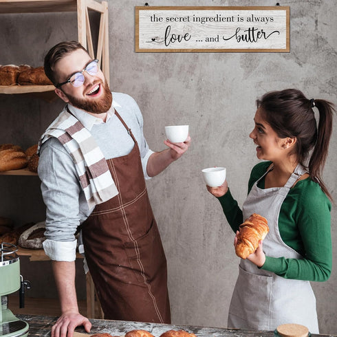 Jetec The Secret Ingredient Is Always Love and Butter Sign, Funny Wood Kitchen Decor, 15.7 x 4.7 Inch