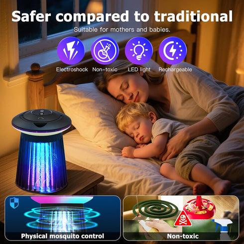 2026 4200V Upgraded Mosquito Killer Lamp, Electric Bug Zapper for Indoor & Outdoor, Rechargeable LED Night Light - Safe
