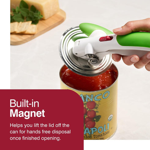 Zyliss Lock N' Lift Can Opener, Manual with Built-In Magnet, Safety Can Opener with Stainless Steel Wheel, Green, 7.5"