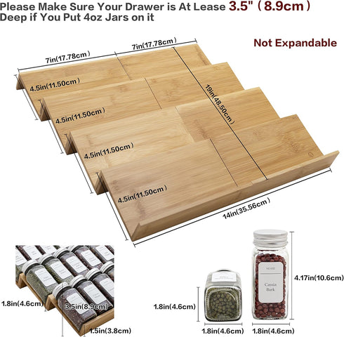Angimio 8 Set- 7" 14" (7" 14") Bamboo Spice Rack Drawer Organizer - Pieces Wide Per Piece - Combine Pieces Into Wide