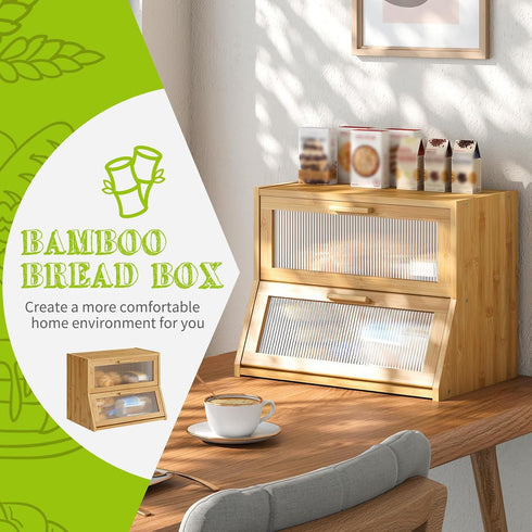 Counter BMOSU Large Bread Box Double Layer Bamboo Bread Box for Kitchen Container Farmhouse Bread Holder Capacity Bread