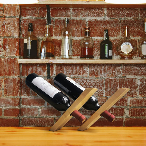 2Pcs Personalized Wine Bottle Holder, Bamboo Self Balancing Countertop Stand for Dining Table Wine Display