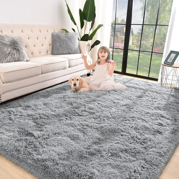 Jelymark Super Soft Shaggy Rug for Bedroom, 4x5.9 Feet Fluffy Carpet for Living Room, Grey Indoor Rug