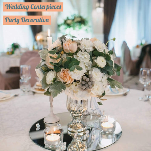 PARNOO 12 Inch Round Mirror Plate, Set of 12, 1.5mm Thick Glass Tiles with Smooth Edges for Candle Wedding Centerpieces