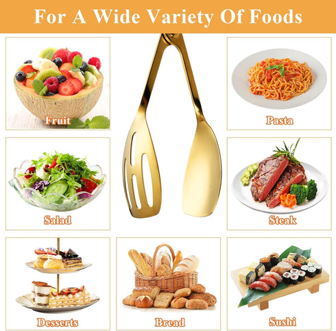 2 Pack Gold Salad Tongs, 10 Inch Stainless Steel Kitchen Tongs for Serving Food, Buffet Catering