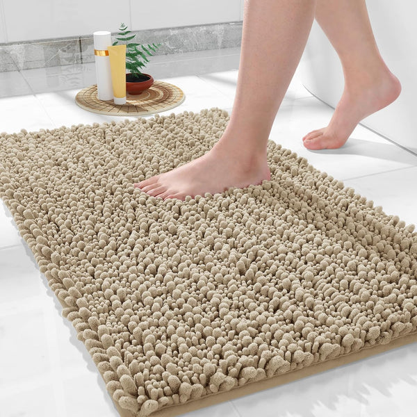 Yimobra Luxury Bath Rug Mat 24x17, Extra Soft & Absorbent Non-Slip Plush Shaggy Carpet, Camel, Machine Wash Dry