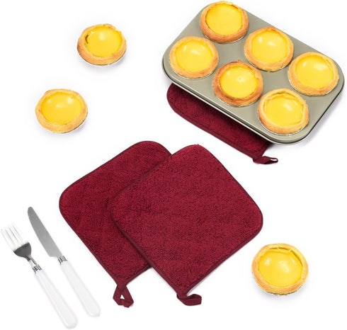 100% Cotton Kitchen Terry Pot Holder Set of 5, Heat Resistant Coaster for Cooking and Baking, Wine
