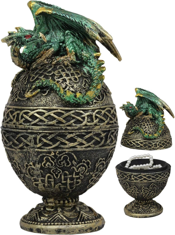 Ebros Gift Green Dragon Perching on Celtic Knotwork Tattoo Relic Jewelry Box Figurine 6.25" High Fantasy Statue