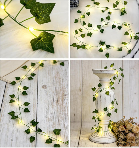 2m, 20 Guirlande lumineuse avec feuilles, chane lumineuse de lierre Artificial Green Leaf Ivy Vine with LED Light
