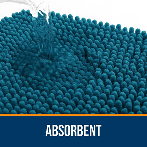 OLANLY 24x16 Bathroom Rugs, Extra Soft Chenille Bath Mats, Non-Slip, Quick Dry, Machine Washable, Peacock Blue