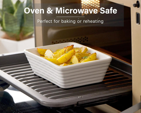 ONEMORE Set of 4 Ceramic Baking Dishes, 5x7-inch White Individual Casserole Dishes for Toaster Oven, Stylish and