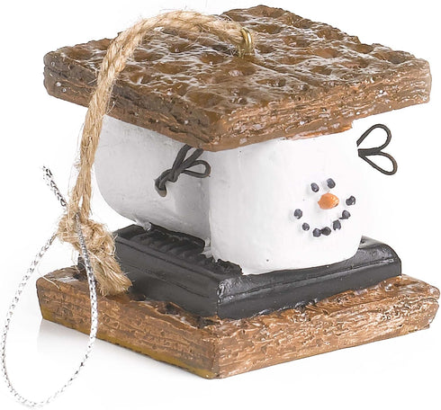 2 Inch Resin Decorative Holiday Ornament - Smiling White Chocolate Brown S'mores Sandwich
