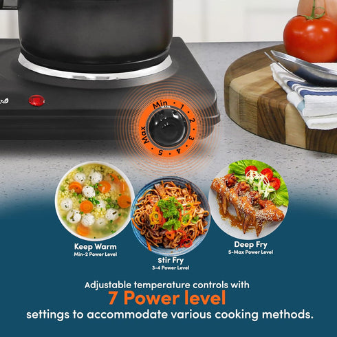 Elite Gourmet EDB-302BF Black Countertop Double Cast Iron Burner, 1500 Watts, Easy to Clean