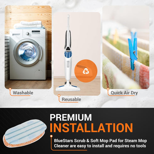 BlueStars 8 Packs PurSteam ThermaPro 10-in-1 Steam Mop Washable Reusable Pads for ThermaPro 211