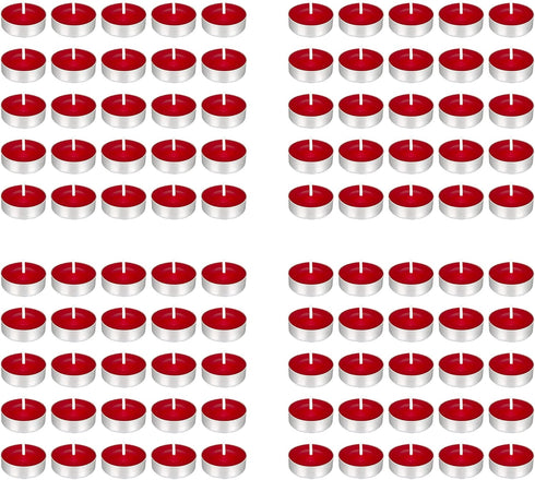 Mega Candles 100 pcs Unscented Red Tea Lights, 3.5 Hour Burn Time, Home Décor, Events