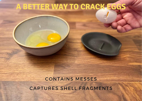Crack'em Egg Cracker & Spoon Rest (Jet Black) - Perfectly Cracks Eggs & Contains Messes, Easy to Use