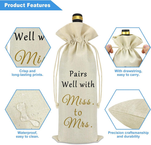 Bride To Be Gifts Wine Bag, Miss to Mrs Bachelorette Bridal Shower Engagement Gifts for Women