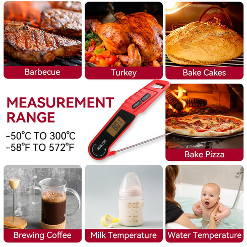 BALDR Meat Thermometer, Instant Read Digital Food Thermometer, Waterproof Probe for Outdoor Grill Cooking
