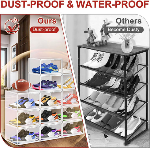 1 Pack 12 Closet Clear Shoe Boxes Size Shoe Storage Organizer for Stackable Shoes Rack Handbag Organizer Plastic