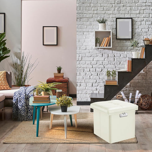13 13 13 inch Tamfile Small Ottoman with Storage, x x Fireproof Safe Folding Ottoman with Lock for Important Documents