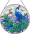 MUMTOP Stained Glass Window Hanging Suncatcher, Peacock Design Hand-Painted Glass Panel Home Decor, 12 Inch