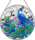 MUMTOP Stained Glass Window Hanging Suncatcher, Peacock Design Hand-Painted Glass Panel Home Decor, 12 Inch